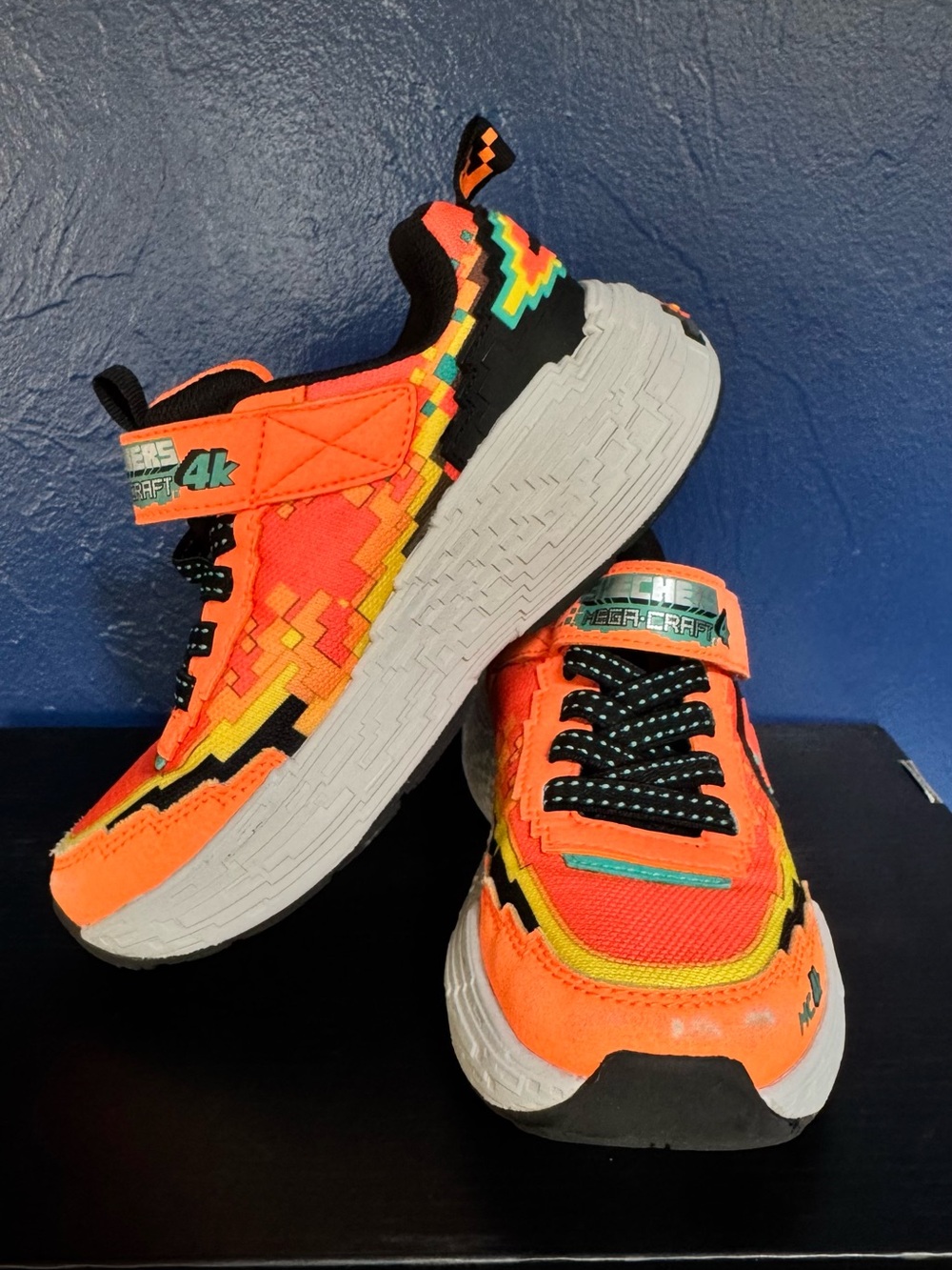 Skechers Kids Neon Orange Light-Up Pixel-Pattern Sneakers - Picture 2 of 7